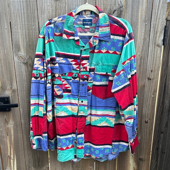 Vintage Wrangler Men's Vibrant Patterned Button down Size XL - Picture 1 of 9